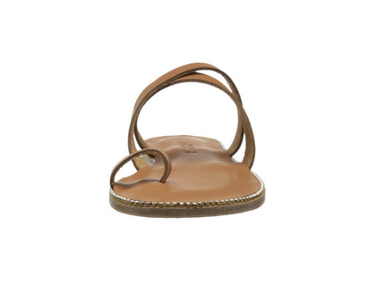 Sunset Blvd Swarovski tan, handmade leather sandals slide  - front View