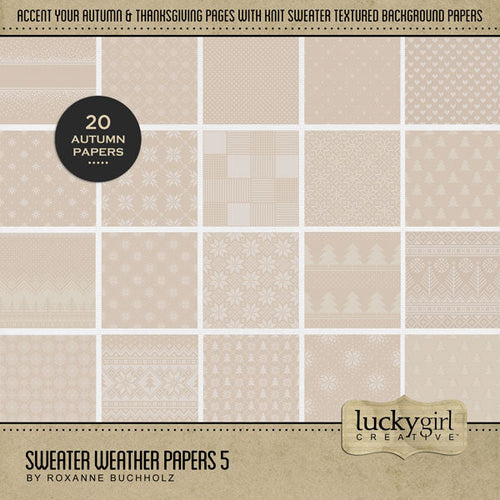 Perfect for autumn, fall, and cold weather adventures, these cozy digital scrapbooking knit sweater background papers by Lucky Girl Creative digital art will add the perfect touch of warmth to all your seasonal scrapbook pages. Great for Christmas pages, too, and easily colorized by adjusting the hue.