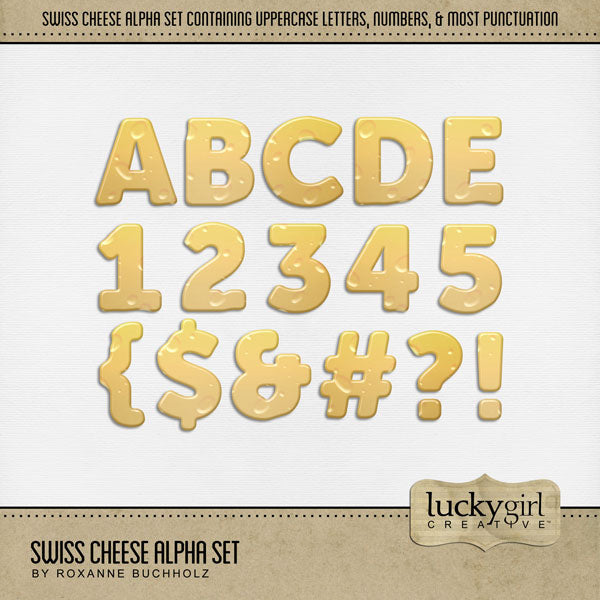 Showcase your favorite food, meals, restaurants, recipes, and cookbook favorites with these fun digital scrapbooking alphabet letters, numbers, and punctuation by Lucky Girl Creative digital art great for creating one-of-a-kind page titles. Great for school lunches, family cookouts, and meat and cheese platters! This alpha set consists of a full set of digital art uppercase letters A-Z, numbers 0-9, and most punctuation.