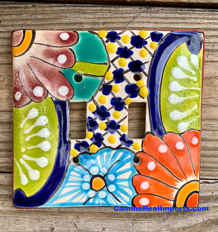 Talavera Pottery Double Toggle Switch Plate TTSPDB015