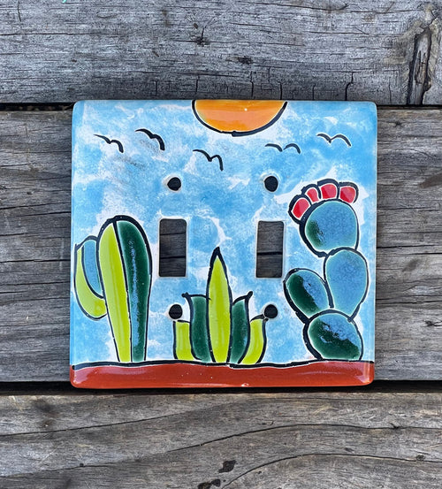 Talavera Pottery Double Toggle Switch Plate TTSPDB024