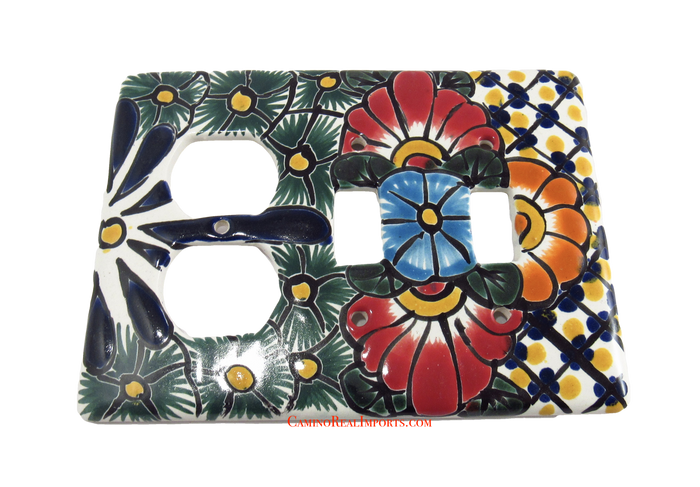 Talavera Switch Plates With Two Toggle Switch Slots And 2 Outlets TDSPS002