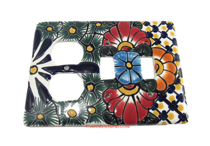 Talavera Switch Plates With Two Toggle Switch Slots And 2 Outlets TDSPS002