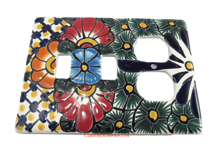 Talavera Switch Plates With Two Toggle Switch Slots And 2 Outlets TDSPS002