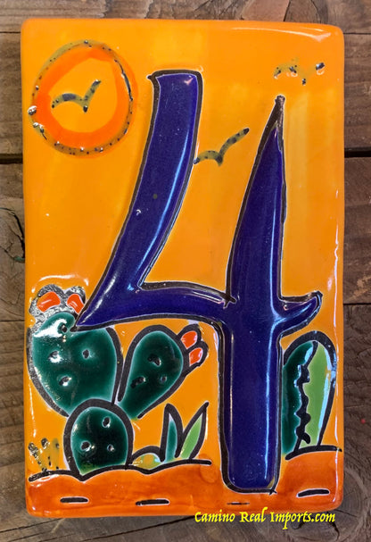 Talavera Tile House Numbers Cactus with Yellow Desert Design