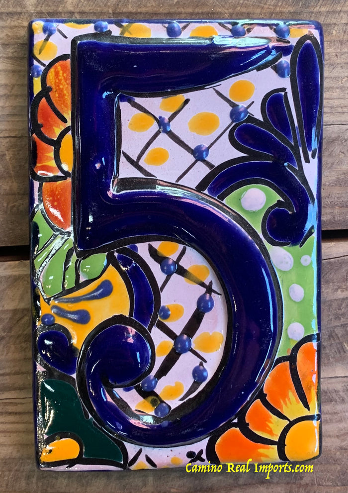 Talavera Tile House Numbers Multi Color Flower Design