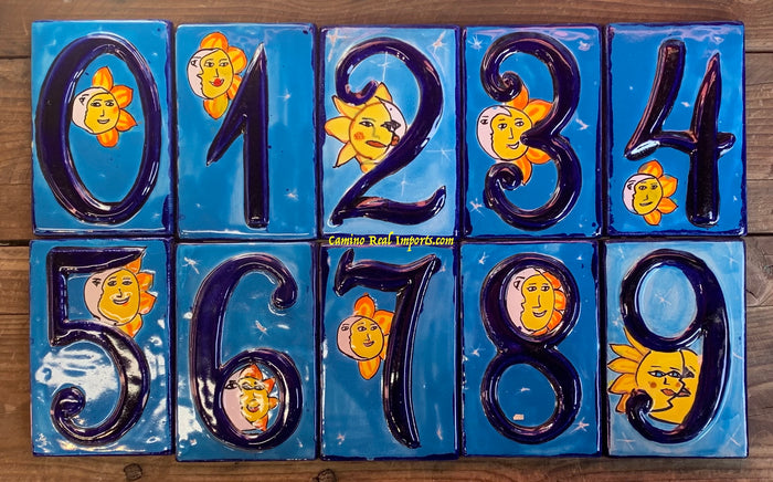 Talavera Tile House Numbers Sun with Moon Design