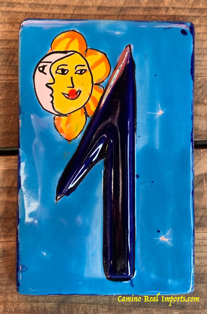 Talavera Tile House Numbers Sun with Moon Design