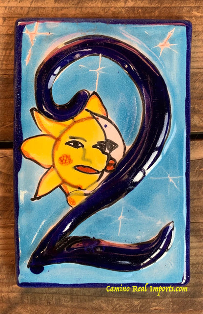Talavera Tile House Numbers Sun with Moon Design