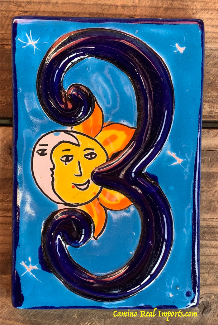 Talavera Tile House Numbers Sun with Moon Design