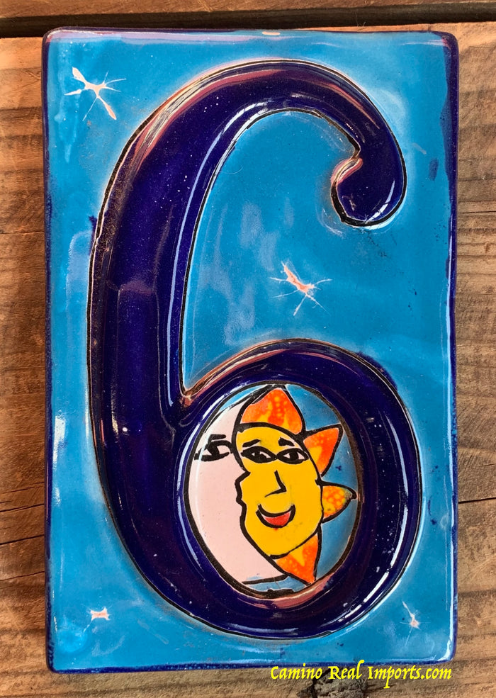 Talavera Tile House Numbers Sun with Moon Design