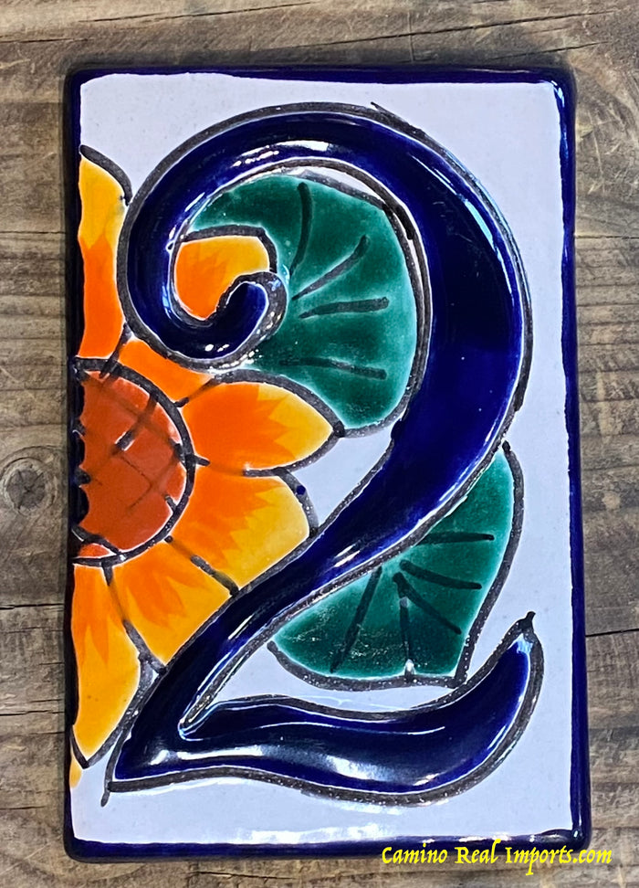 Talavera Tile House Numbers Sunflower Design