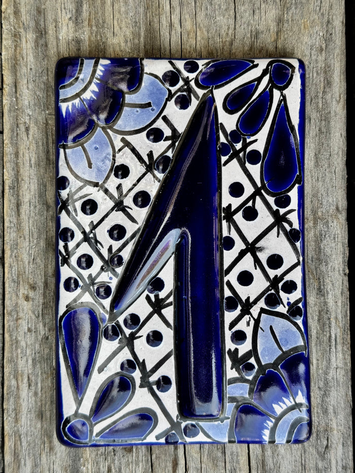 Talavera Tile House Numbers White and Blue Design