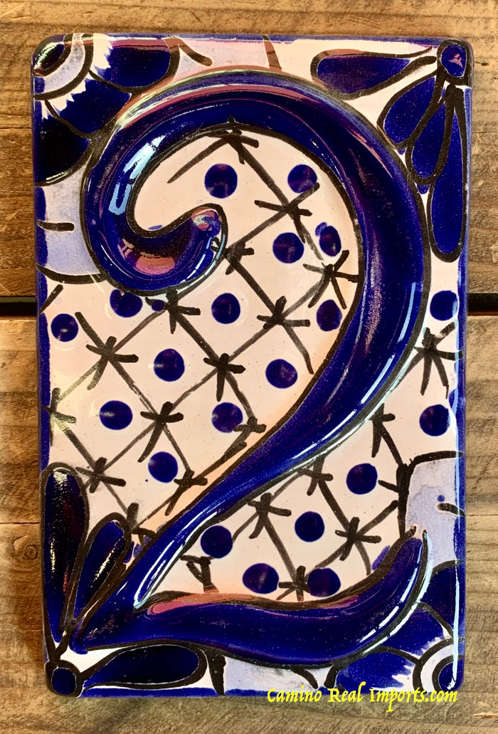 Talavera Tile House Numbers White and Blue Design