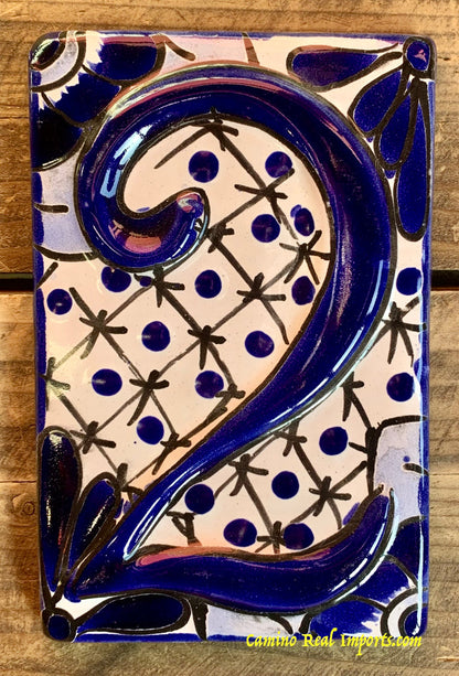 Talavera Tile House Numbers White and Blue Design