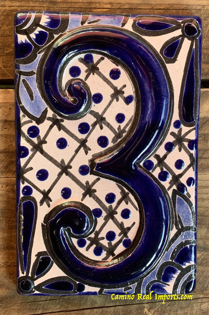 Talavera Tile House Numbers White and Blue Design
