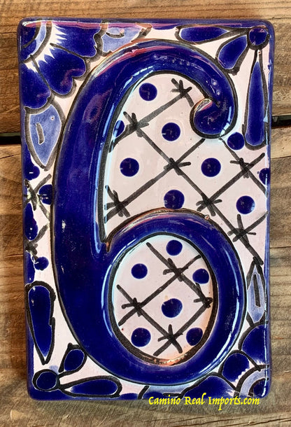 Talavera Tile House Numbers White and Blue Design