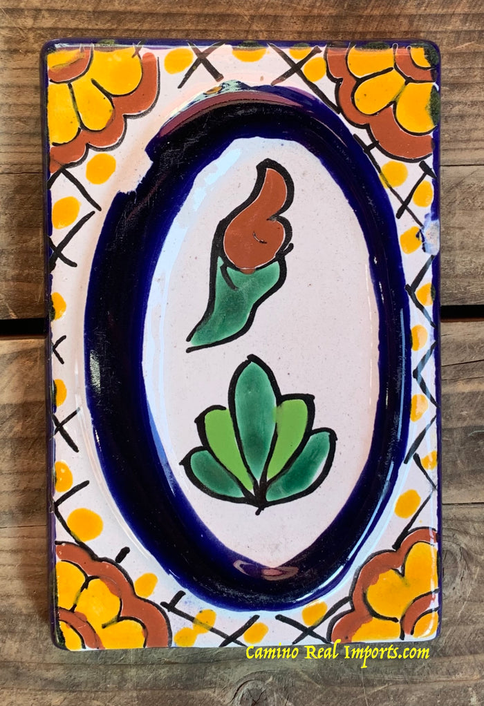 Talavera Tile House Numbers White with yellow dots Design