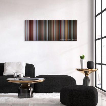 That Awkward Moment color palette canvas above a black sofa with a gold-topped table