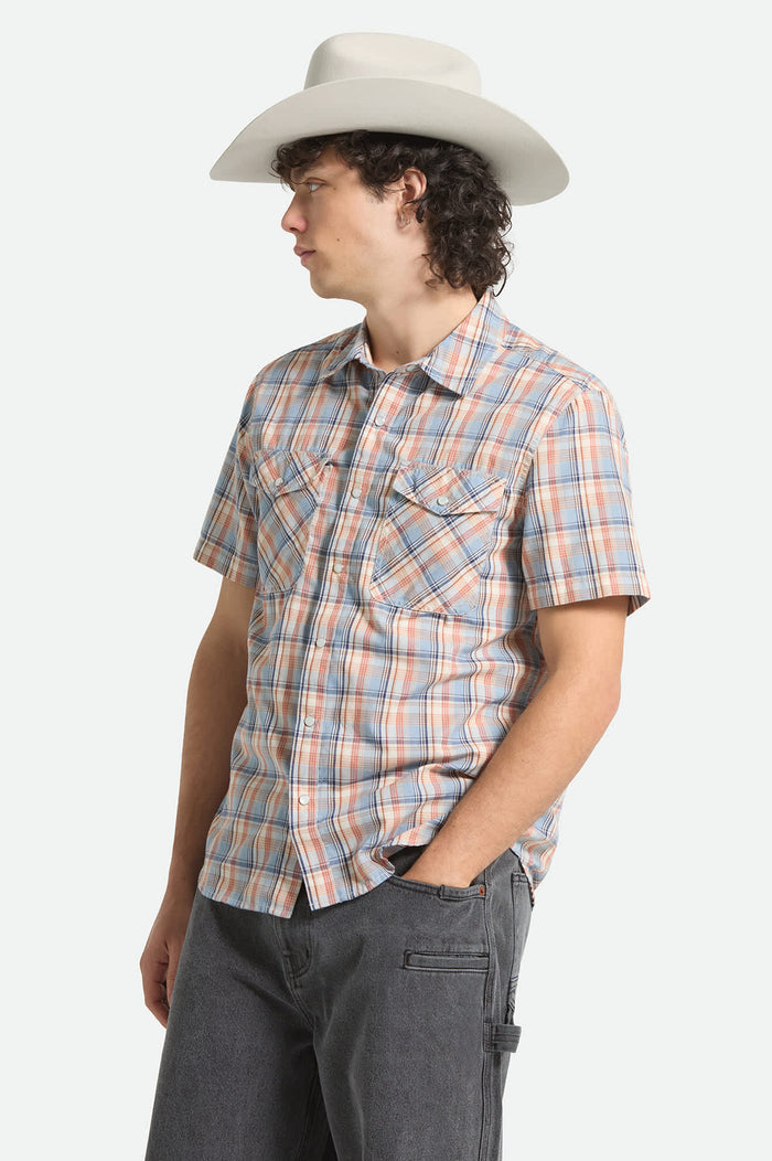 Men's The Breezy Wayne Short Sleeve Shirt in the color Blue Multi Plaid - Men's Side View