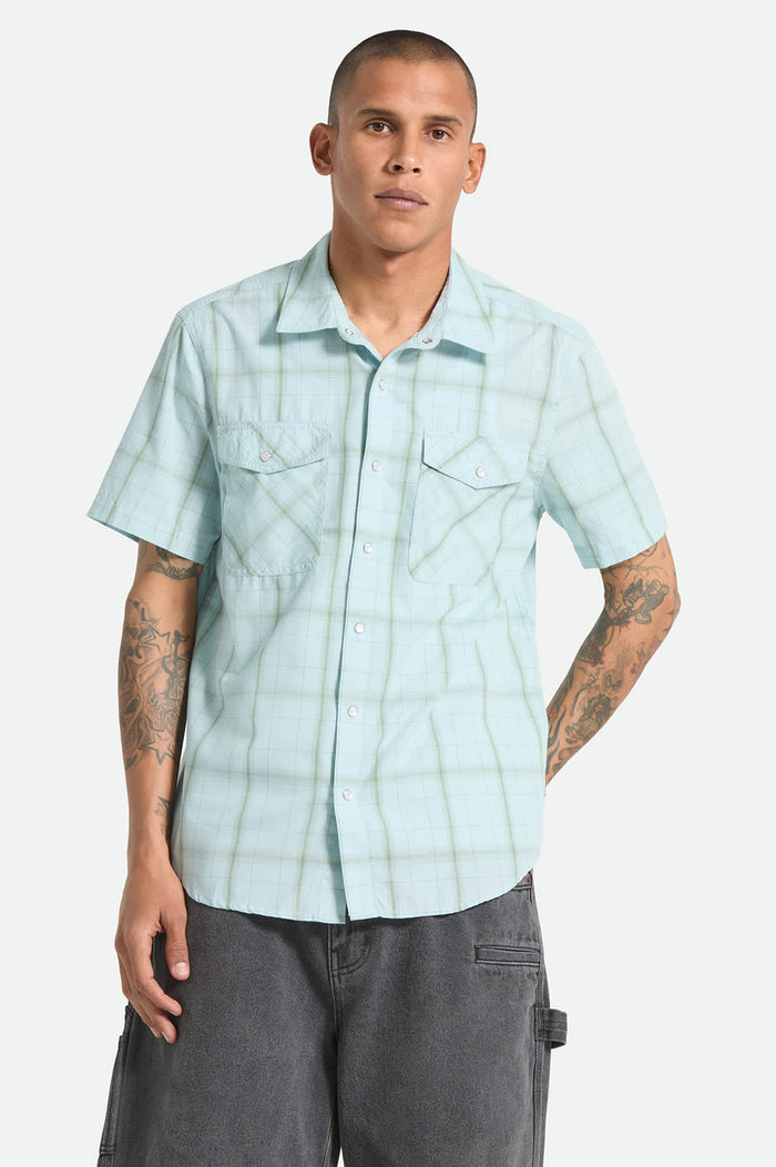Men's The Breezy Wayne Short Sleeve Shirt in the color Seafoam Plaid - Men's Front View