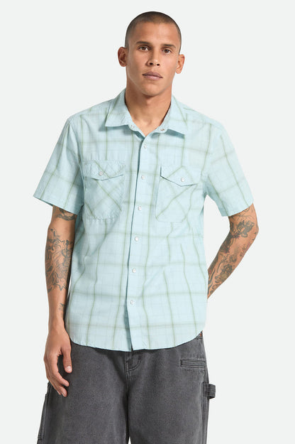 Men's The Breezy Wayne Short Sleeve Shirt in the color Seafoam Plaid - Men's Front View