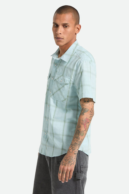 Men's The Breezy Wayne Short Sleeve Shirt in the color Seafoam Plaid - Men's Side View