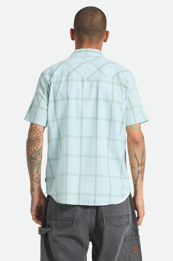 Men's The Breezy Wayne Short Sleeve Shirt in the color Seafoam Plaid - Men's Back View