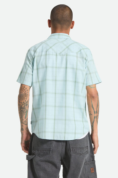 Men's The Breezy Wayne Short Sleeve Shirt in the color Seafoam Plaid - Men's Back View