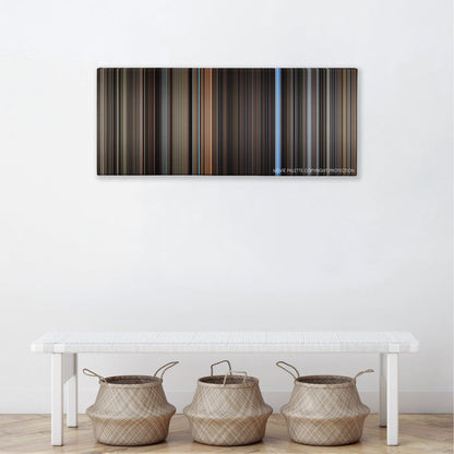 The Conversation color palette canvas above a white bench with three woven baskets