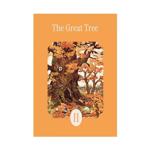Discover The Great Tree by la pauz—a 99 piece jigsaw puzzle featuring a whimsical illustration with vibrant orange leaves and a tiny, marked door at its base, inviting you into a charming mini puzzle adventure.
