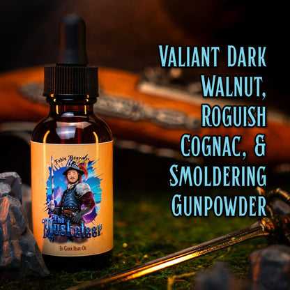 The Musketeer - Beard Oil - Valiant Dark Walnut, Roguish Cognac, Smoldering Gunpowder