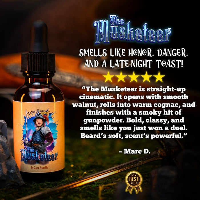 The Musketeer - Beard Oil - Valiant Dark Walnut, Roguish Cognac, Smoldering Gunpowder