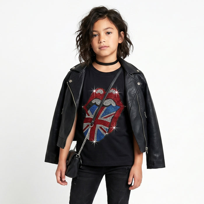 THE ROLLING STONES - BRITISH TONGUE - Kids T-Shirt Black (Embellished)