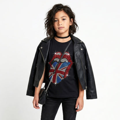 THE ROLLING STONES - BRITISH TONGUE - Kids T-Shirt Black (Embellished)