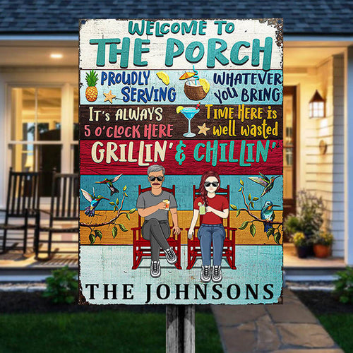 Time Here Is Well Wasted Porch Decoration - Couple Gift - Personalized Custom Classic Metal Signs