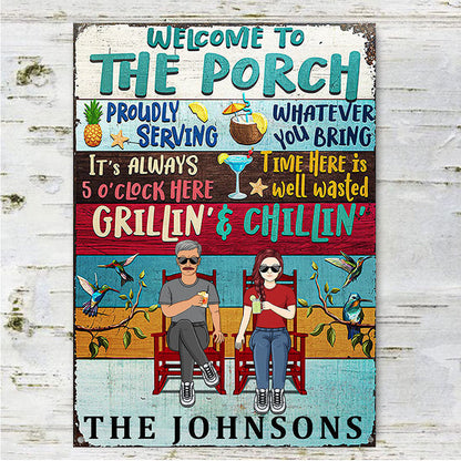 Time Here Is Well Wasted Porch Decoration - Couple Gift - Personalized Custom Classic Metal Signs
