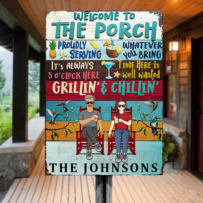 Time Here Is Well Wasted Porch Decoration - Couple Gift - Personalized Custom Classic Metal Signs