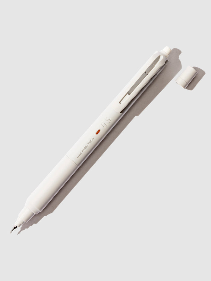 Uni Kuru Toga KS Mechanical Pencil. Grey pencil displayed on a neutral background.