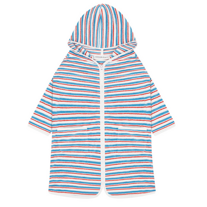 unisex jetty stripe french terry hooded zipper coverup