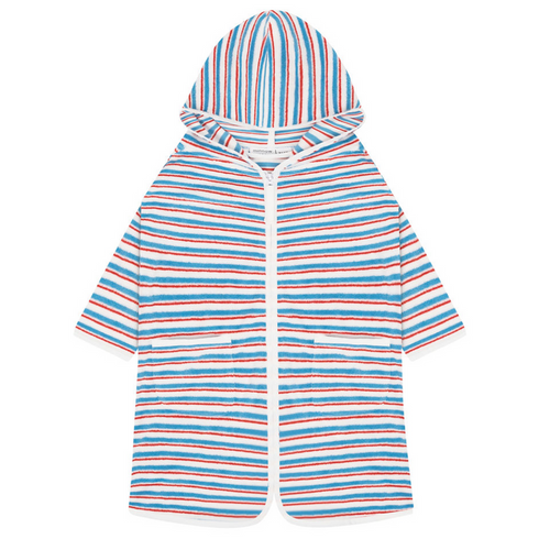 unisex jetty stripe french terry hooded zipper coverup