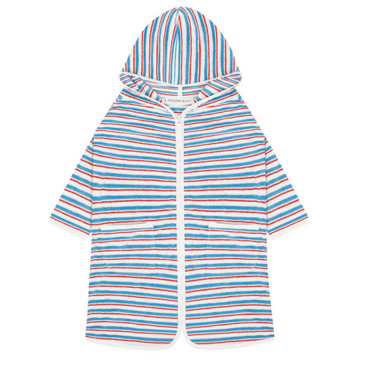 unisex jetty stripe french terry hooded zipper coverup