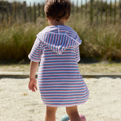 unisex jetty stripe french terry hooded zipper coverup