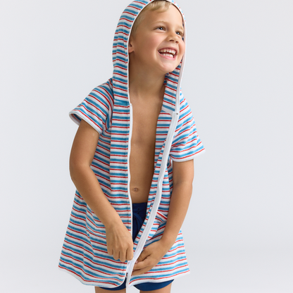 unisex jetty stripe french terry hooded zipper coverup