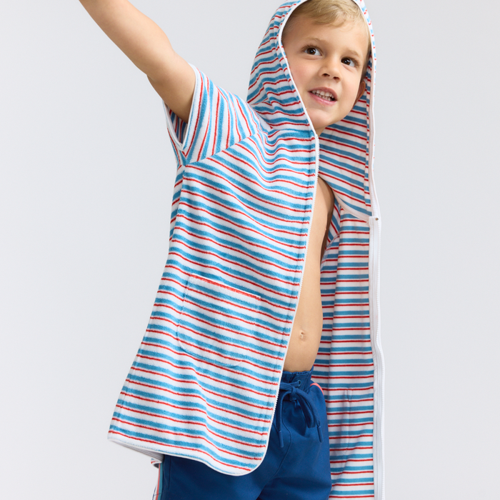 unisex jetty stripe french terry hooded zipper coverup
