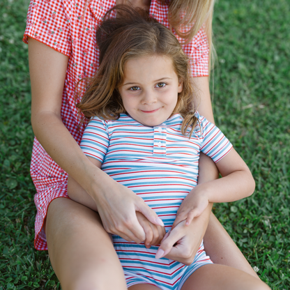 unisex jetty stripe shirt and short pima pajamas set