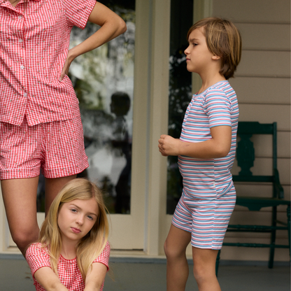 unisex jetty stripe shirt and short pima pajamas set