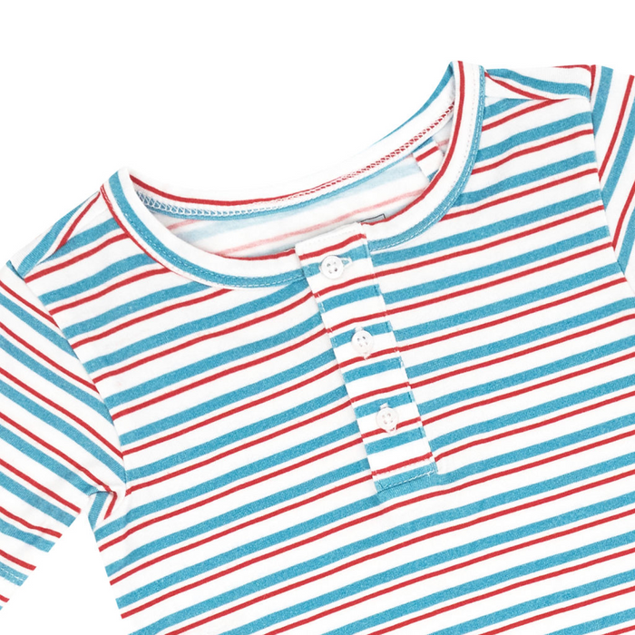 unisex jetty stripe shirt and short pima pajamas set