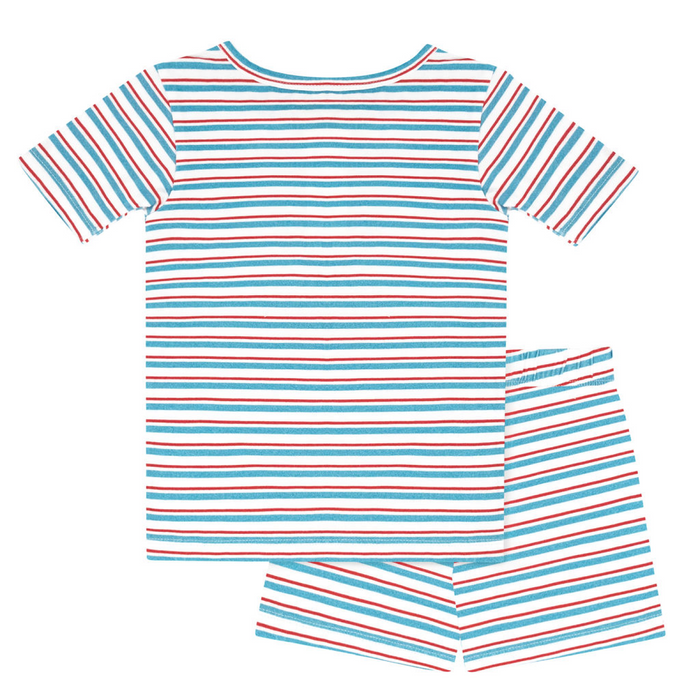 unisex jetty stripe shirt and short pima pajamas set