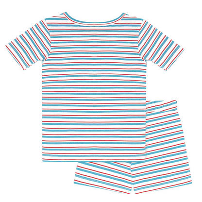 unisex jetty stripe shirt and short pima pajamas set